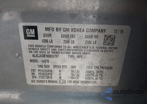 2019 Buick Encore Fwd Preferred from USA, damaged, VIN KL4CJASB1KB824797